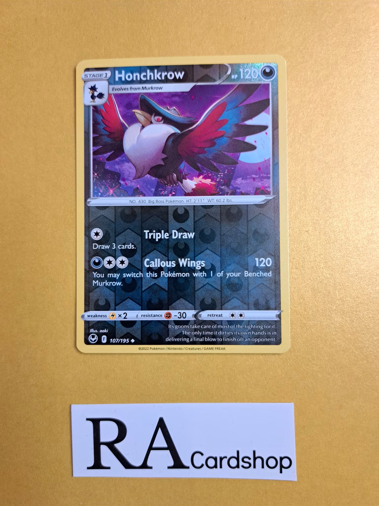 Honchkrow Reverse Holo Uncommon 107/195 Silver Tempest Pokemon