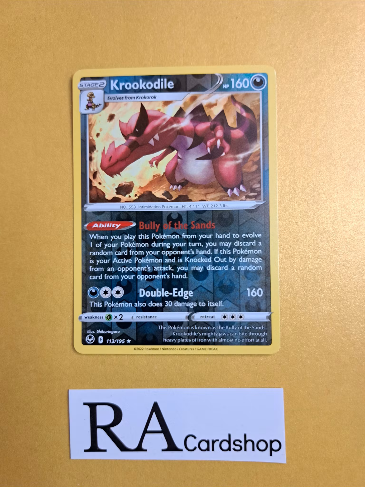 Krookodile Reverse Holo Rare 113/195 Silver Tempest Pokemon