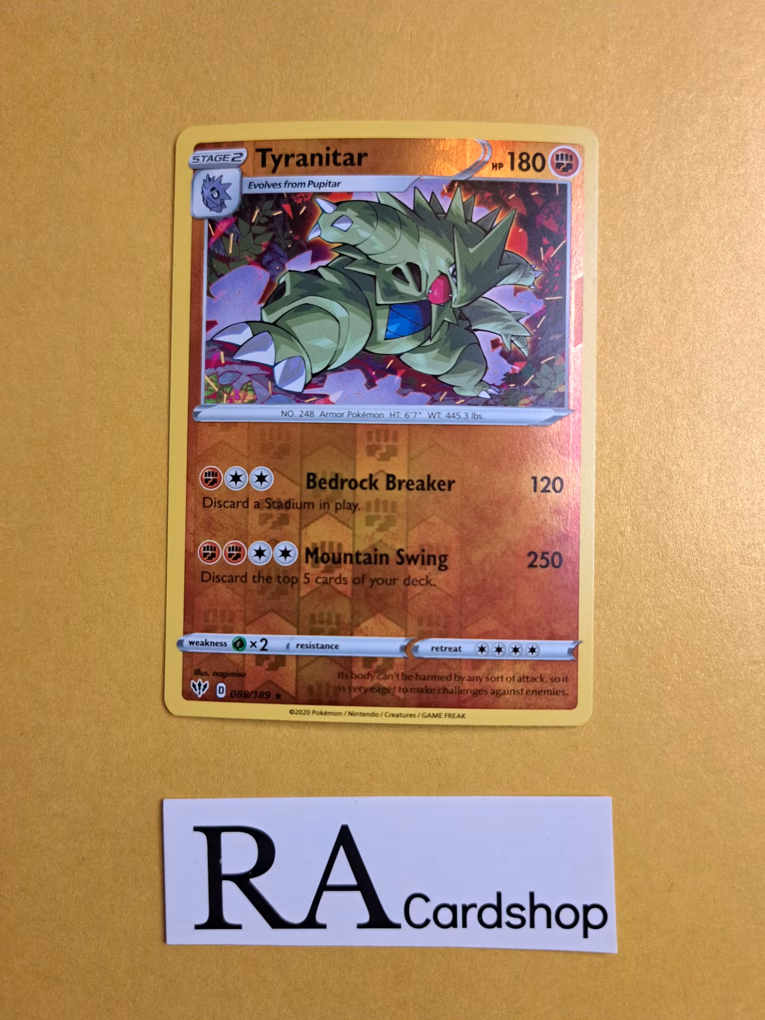 Tyranitar Reverse Holo Rare 088/189 Darkness Ablaze Pokemon