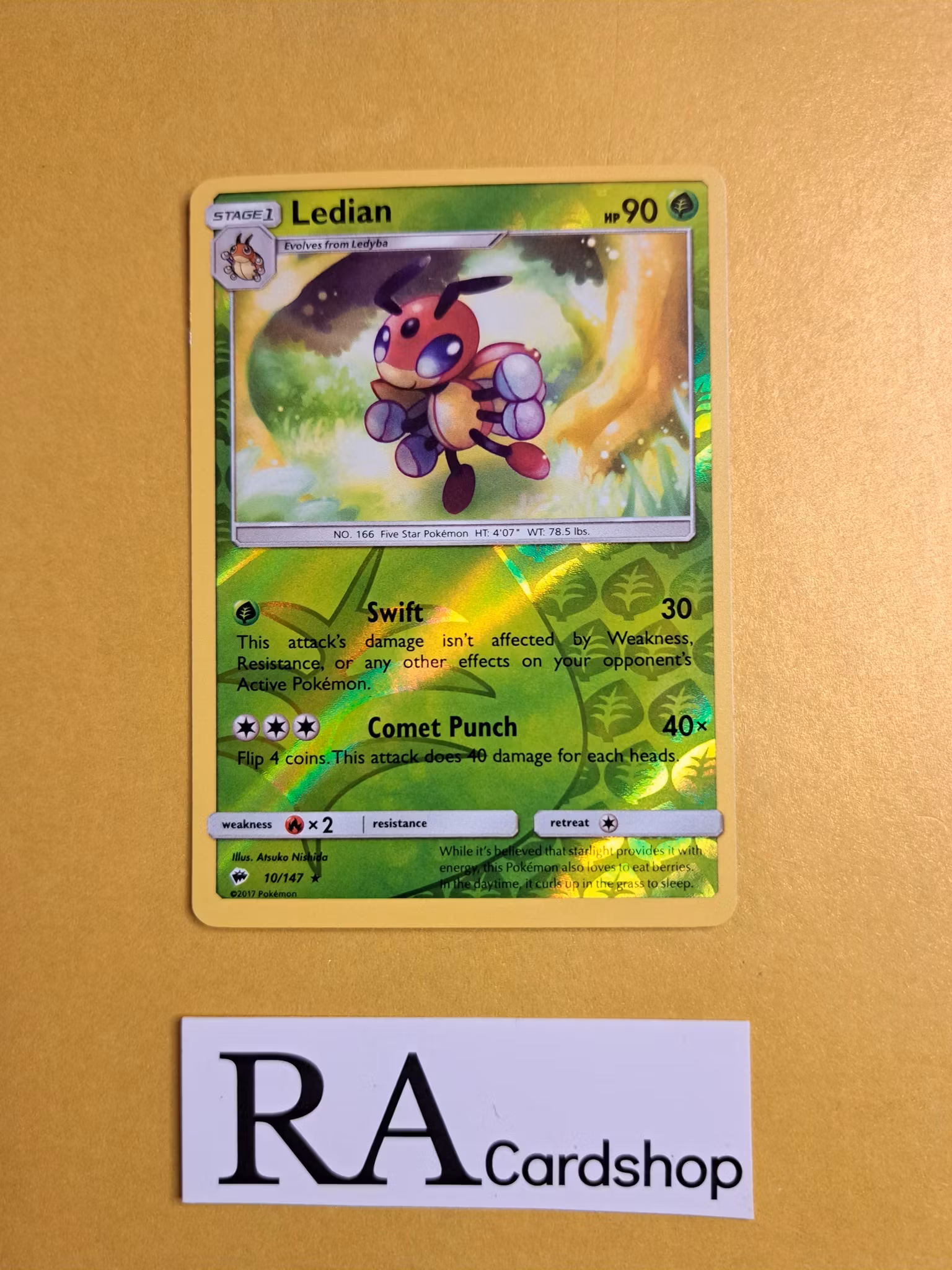 Ledian Reverse Holo Rare 10/147 Burning Shadows Pokemon