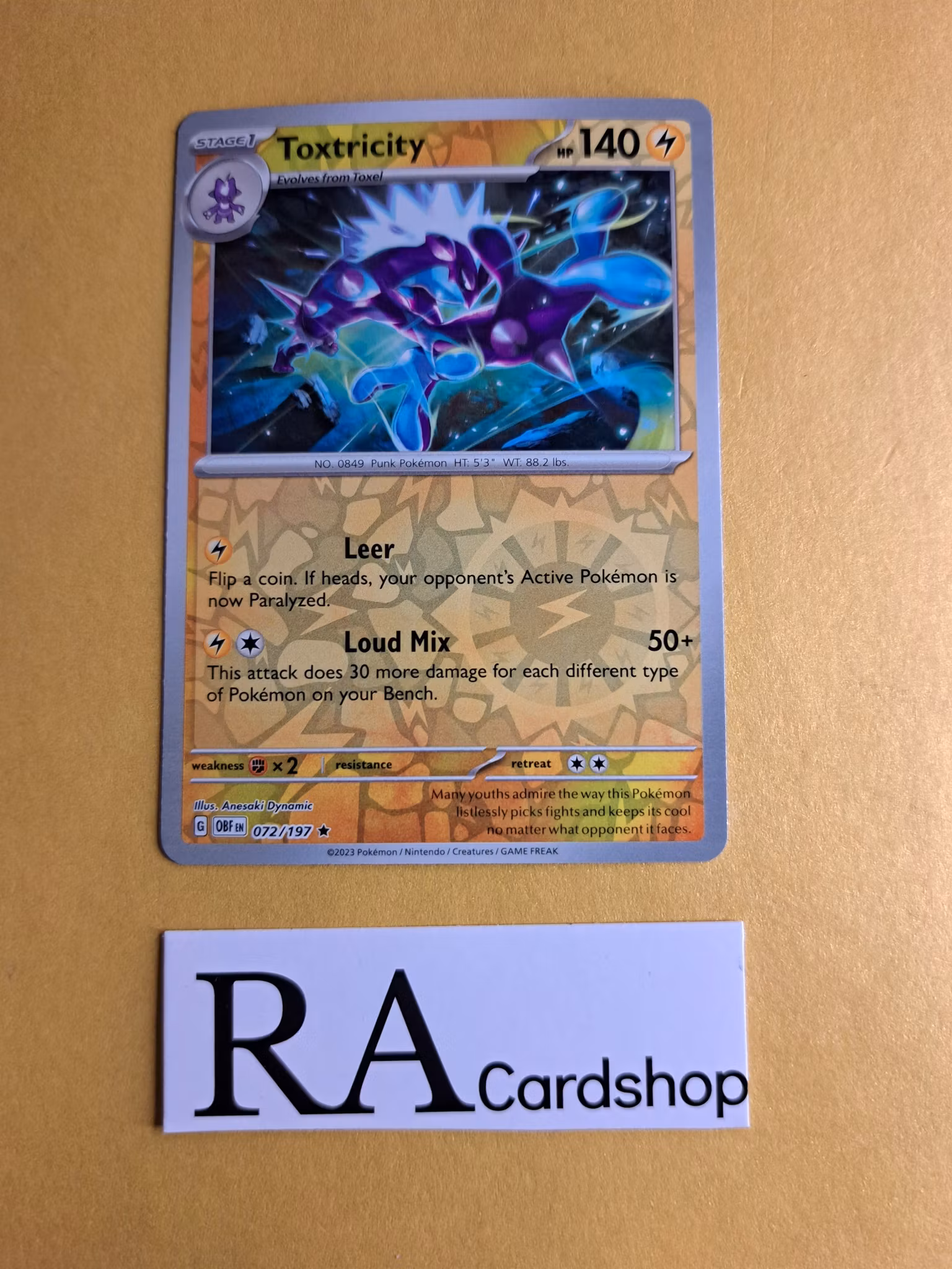 Toxtricity Reverse Holo Rare 072/197 Obsidian Flames Pokemon