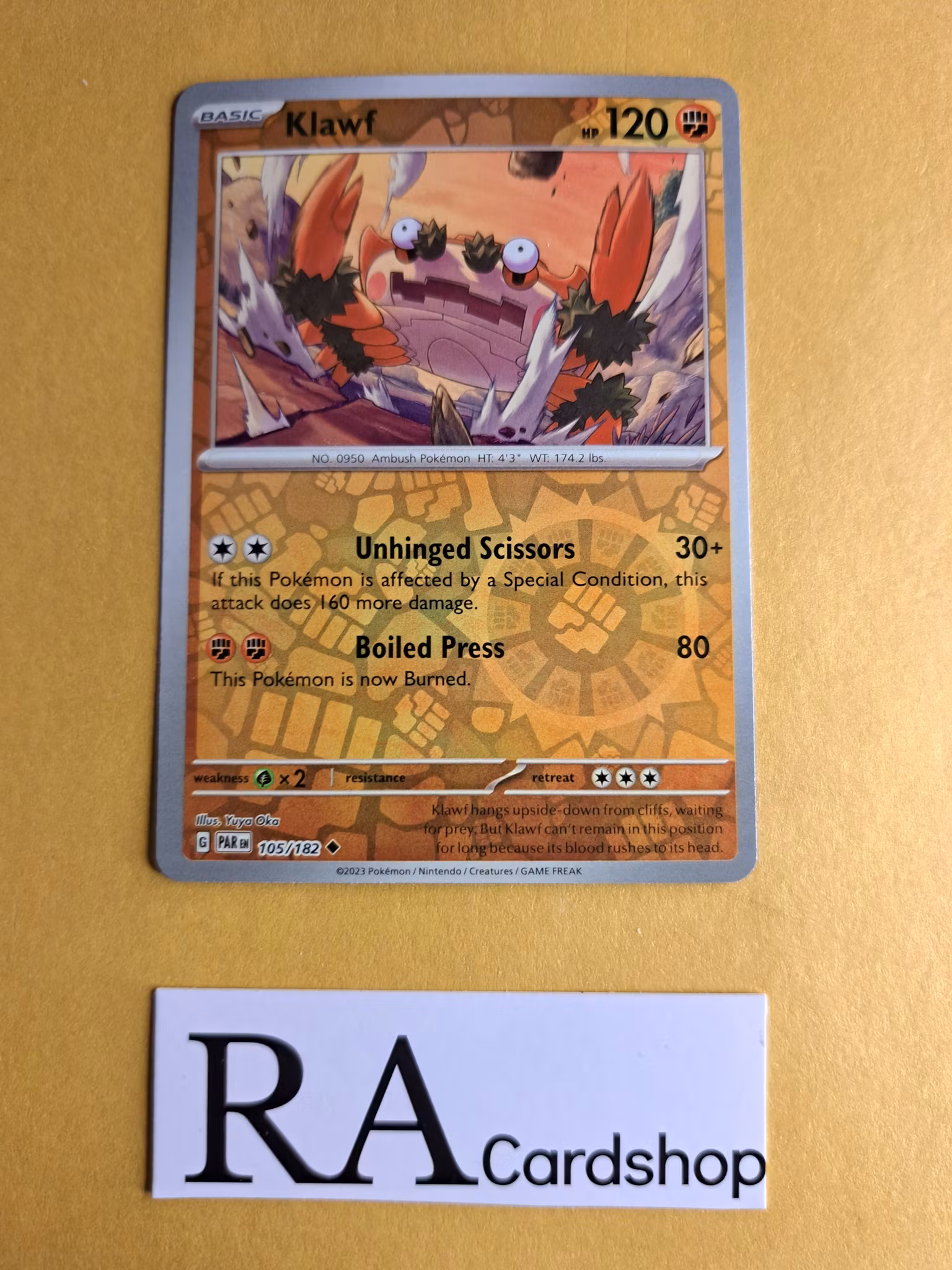 Klawf Reverse Holo Uncommon 105/182 Paradox Rift Pokemon