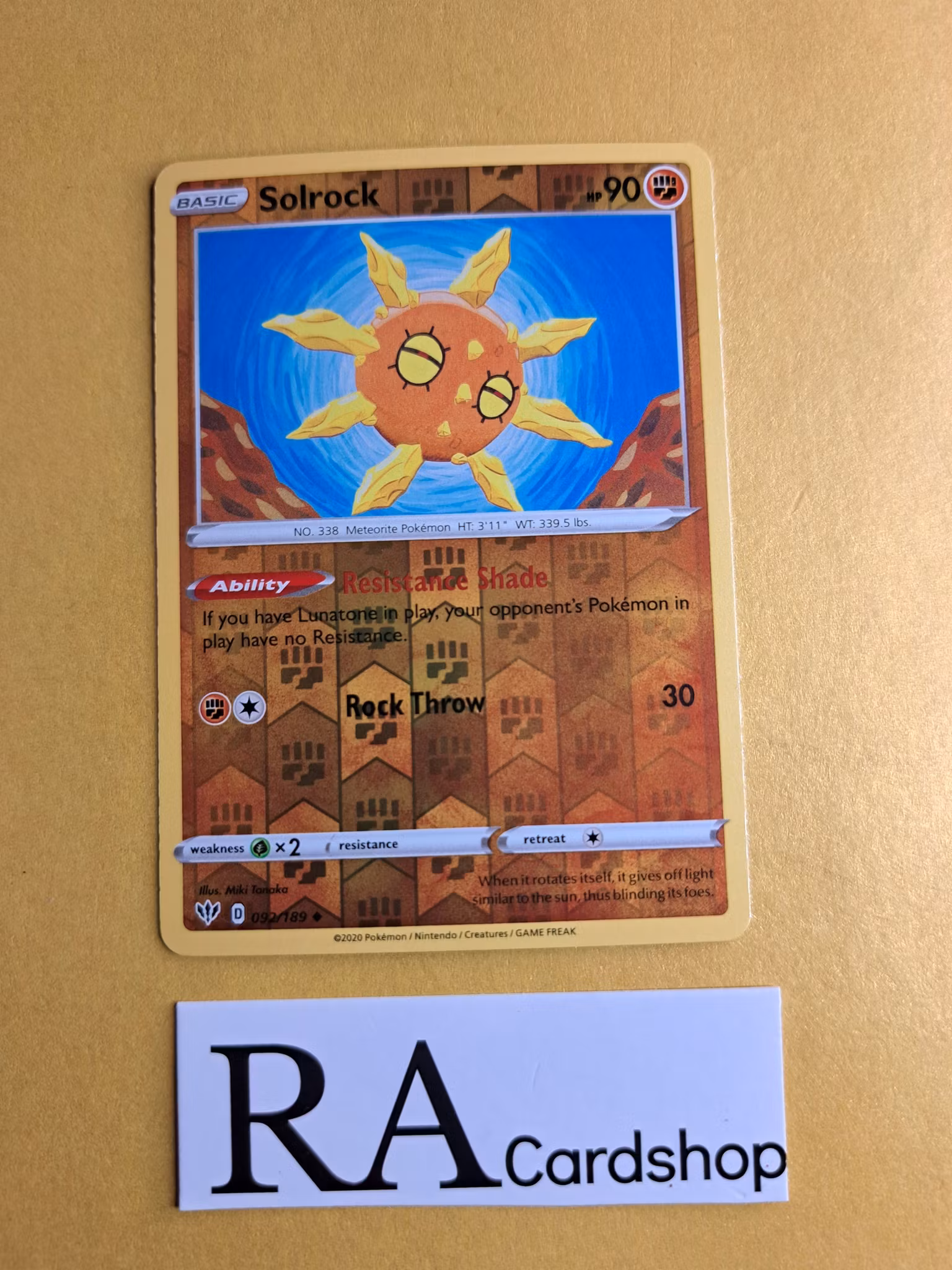 Solrock Reverse Holo Uncommon 092/189 Darkness Ablaze Pokemon