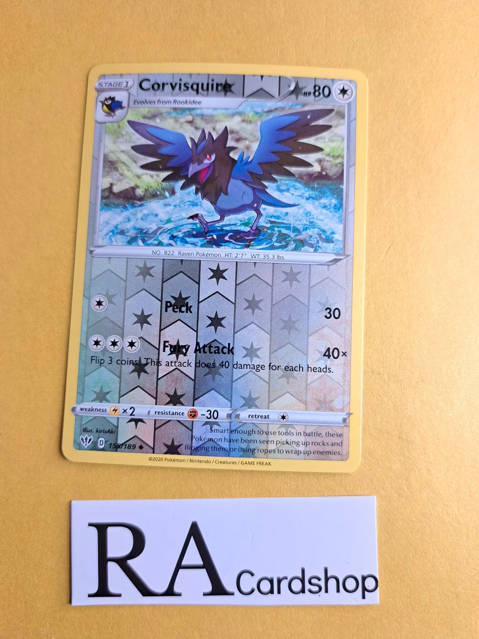 Corviknight Reverse Holo Uncommon 155/189 Darkness Ablaze Pokemon