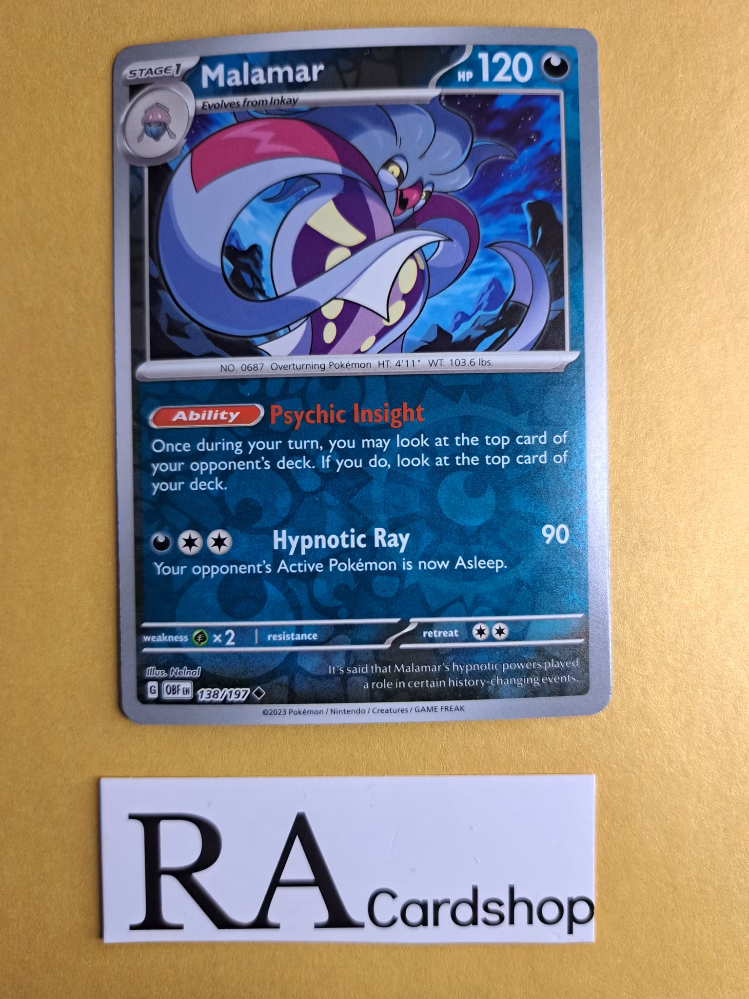 Malamar Reverse Holo Uncommon 138/197 Obsidian Flames Pokemon