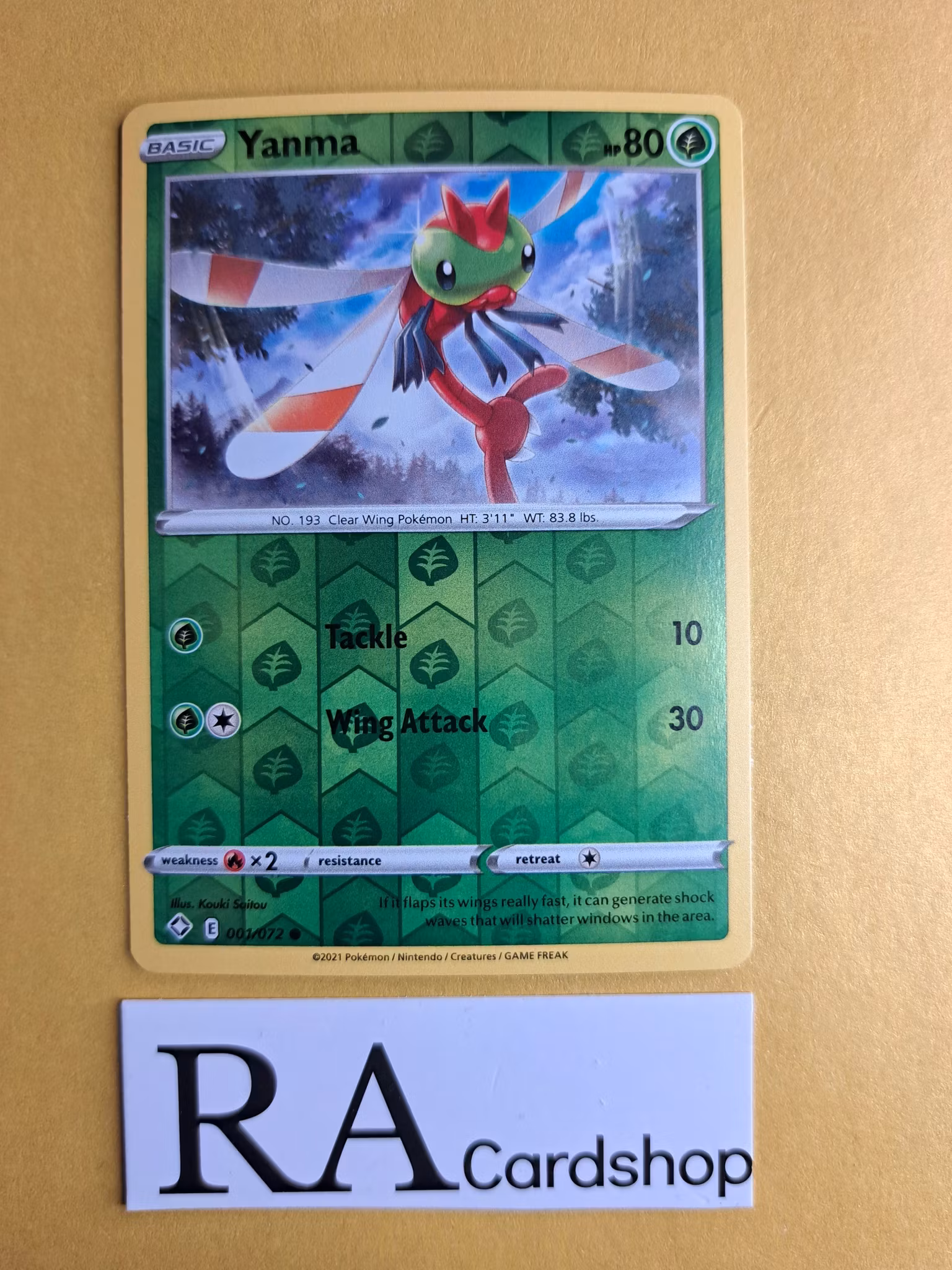 Yanma Reverse Holo Common 001/072 Shining Fates Pokemon