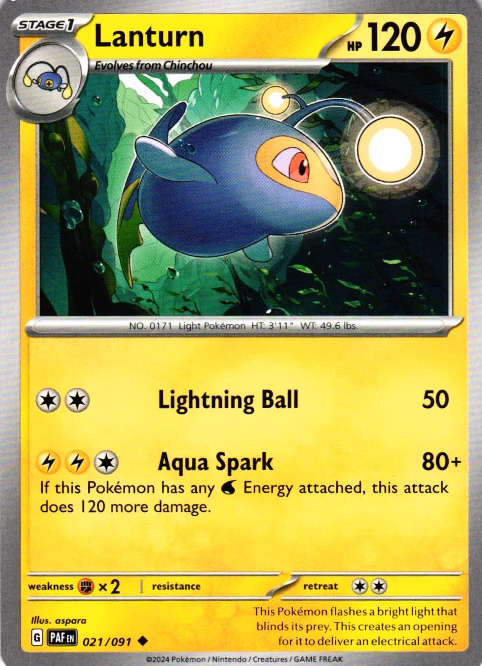 Lanturn Uncommon 021/091 Paldean Fates Pokemon