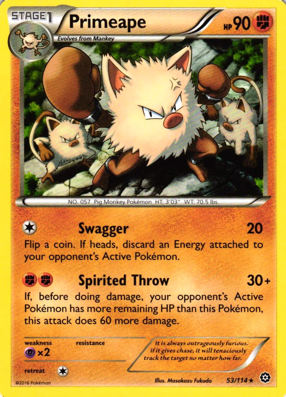 Primeape Rare 53/114 Steam Siege Pokemon