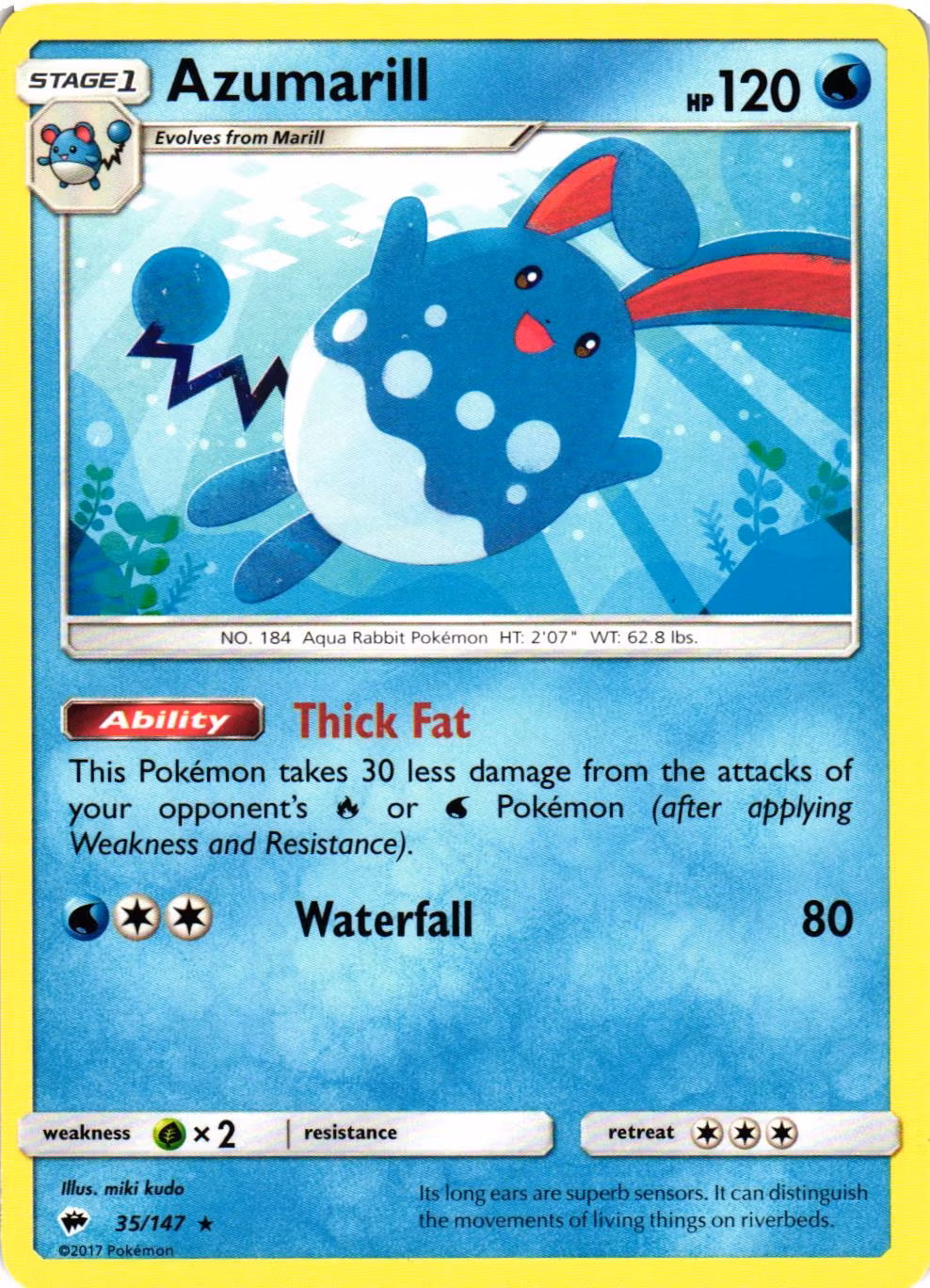 Azumarill Rare 35/147 Burning Shadows Pokemon