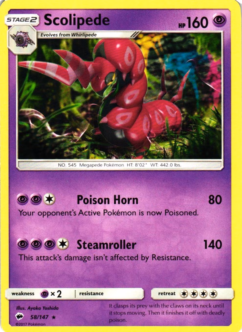 Scolipede Rare 58/147 Burning Shadows Pokemon