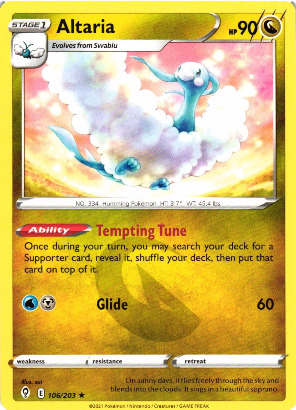 Altaria Rare 106/203 Evolving Skies Pokemon