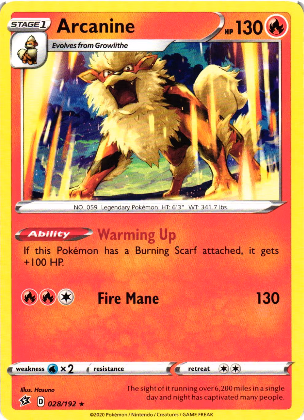Arcanine Rare 028/192 Rebel Clash Pokemon