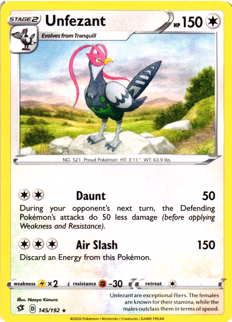 Unfezant Rare 145/192 Rebel Clash Pokemon