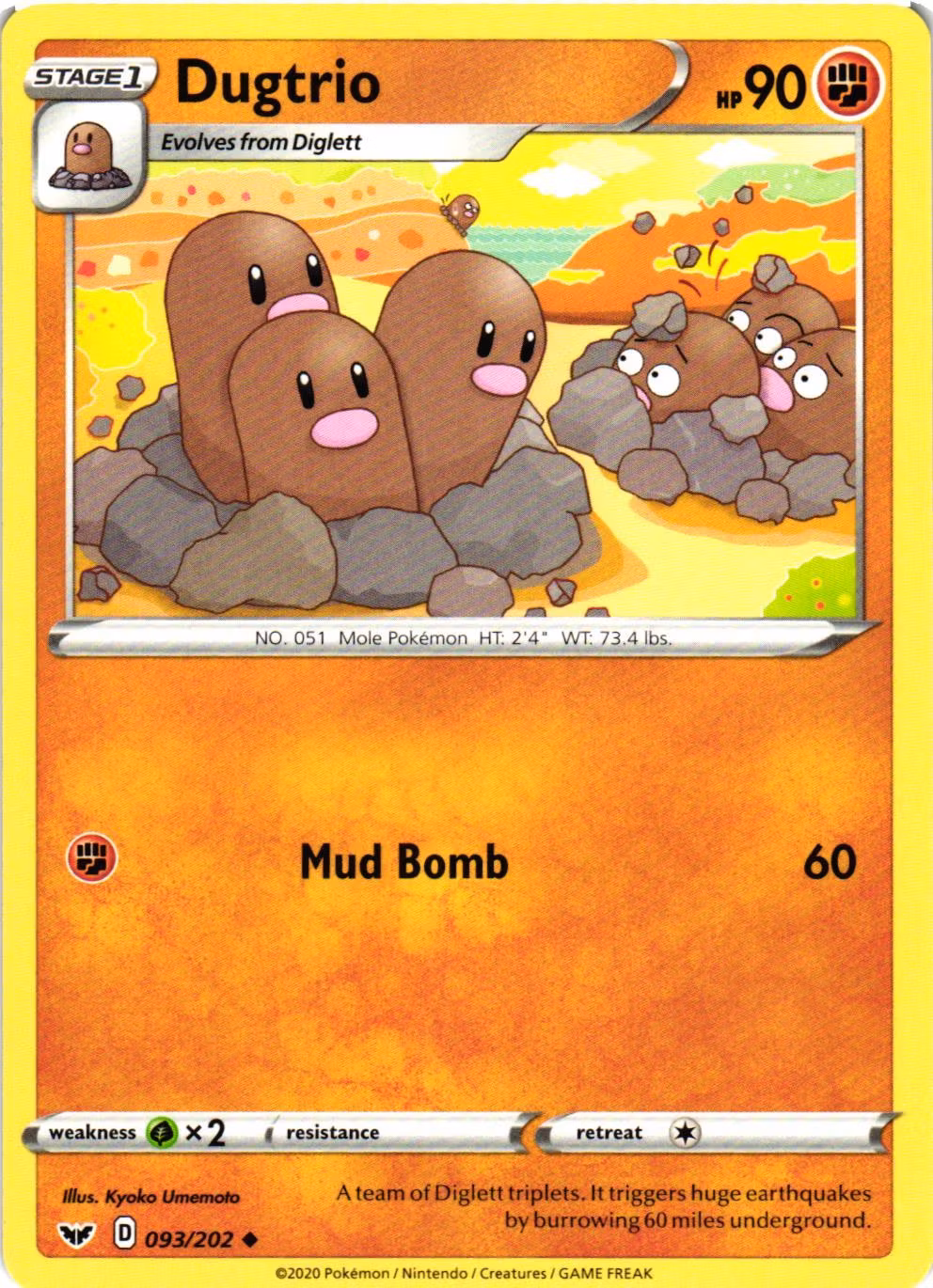 Dugtrio Uncommon 093/202 Sword and Shield Pokemon