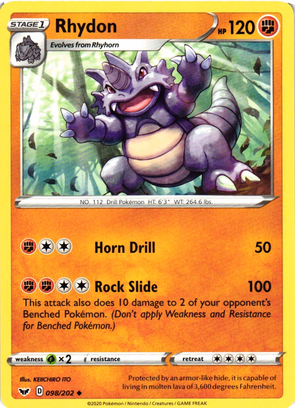 Rhydon Uncommon 098/202 Sword and Shield Pokemon