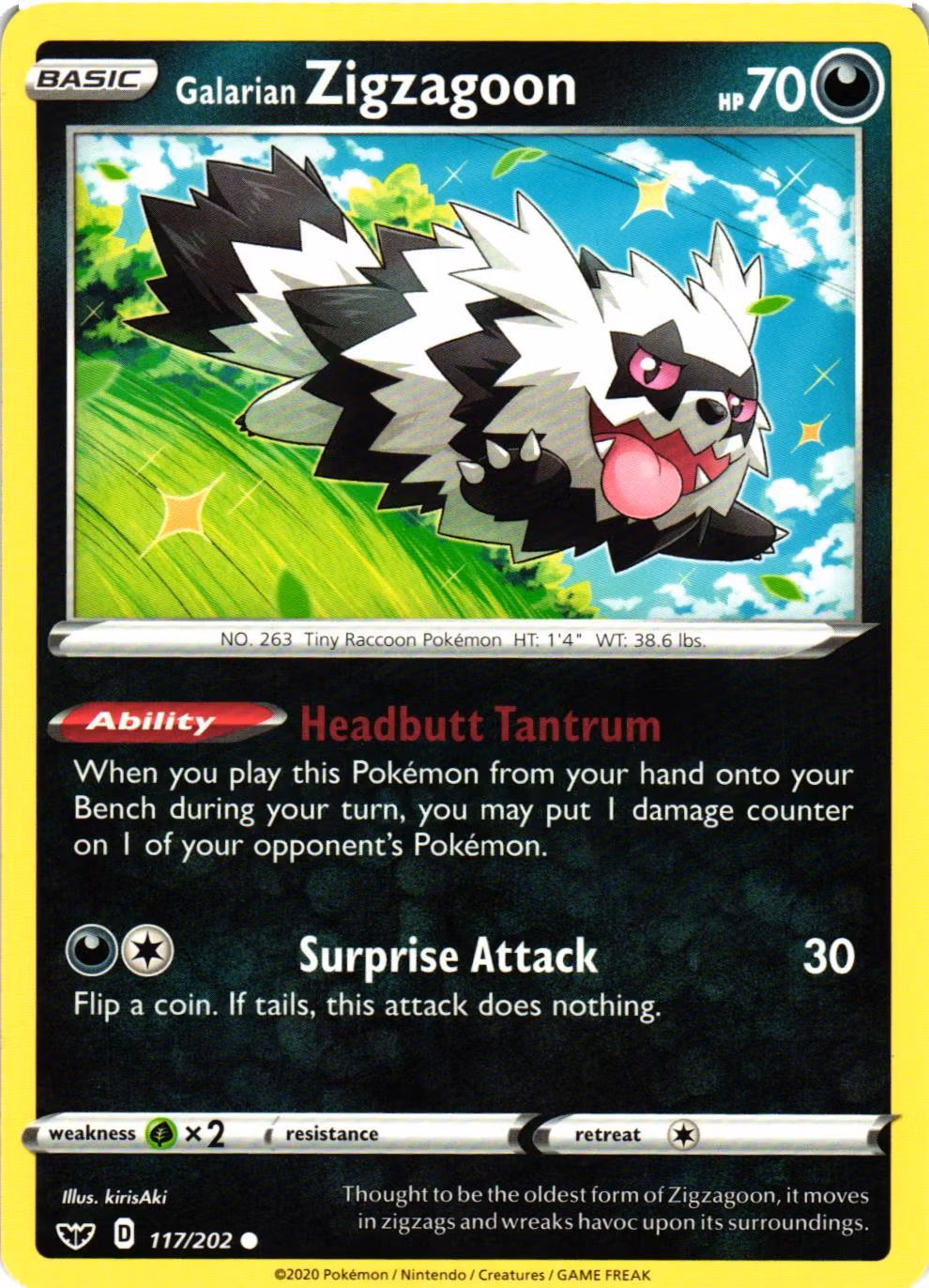 Galarian Zigzagoon Common 117/202 Sword and Shield Pokemon