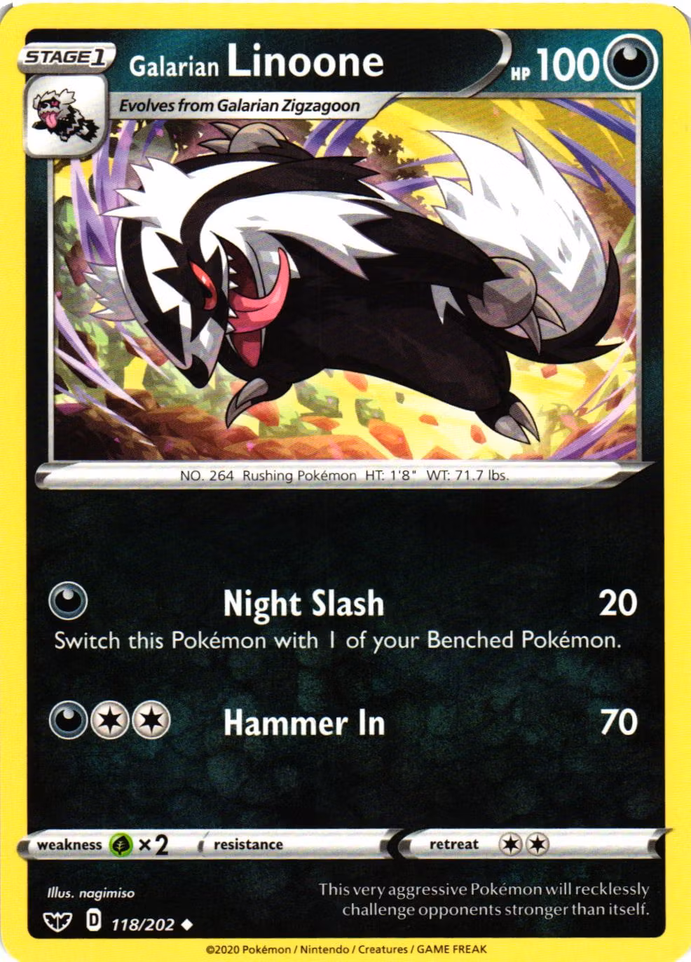 Galarian Linoone Uncommon 118/202 Sword and Shield Pokemon