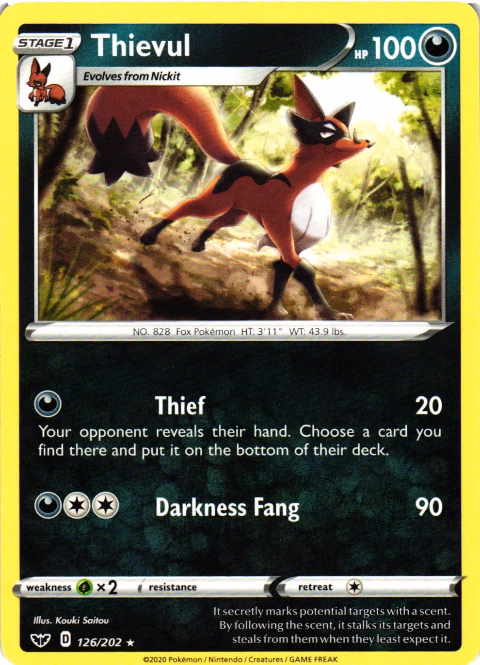 Thievul Rare 126/202 Sword and Shield Pokemon