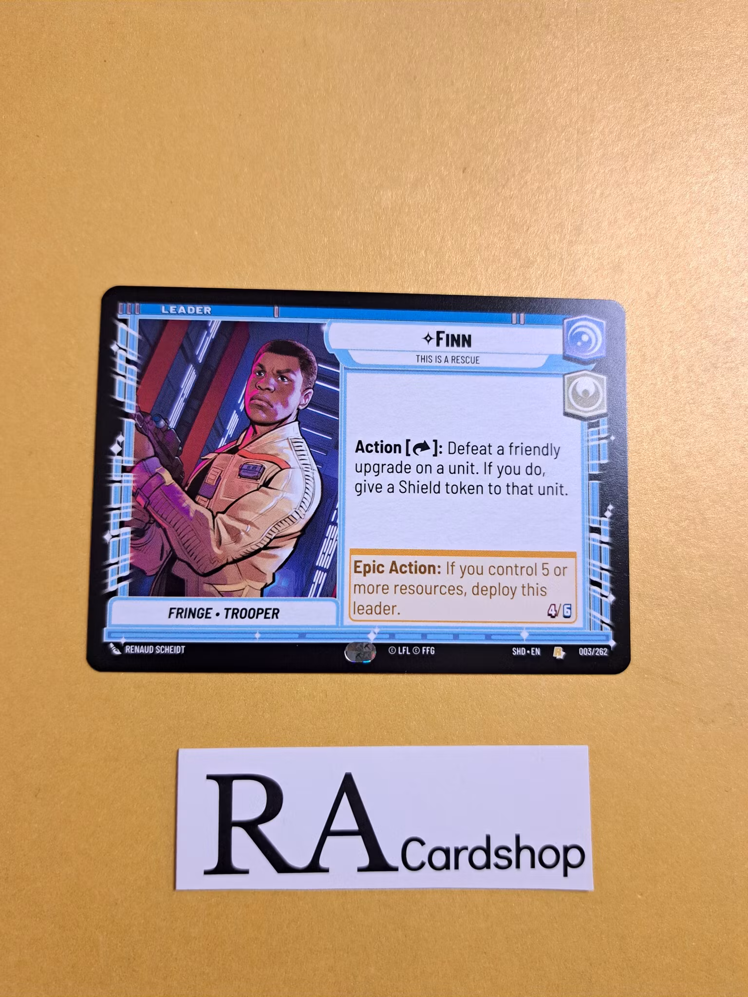 Finn Rare Leader 003/262 Shadows of the Galaxy Star Wars Unlimited TCG