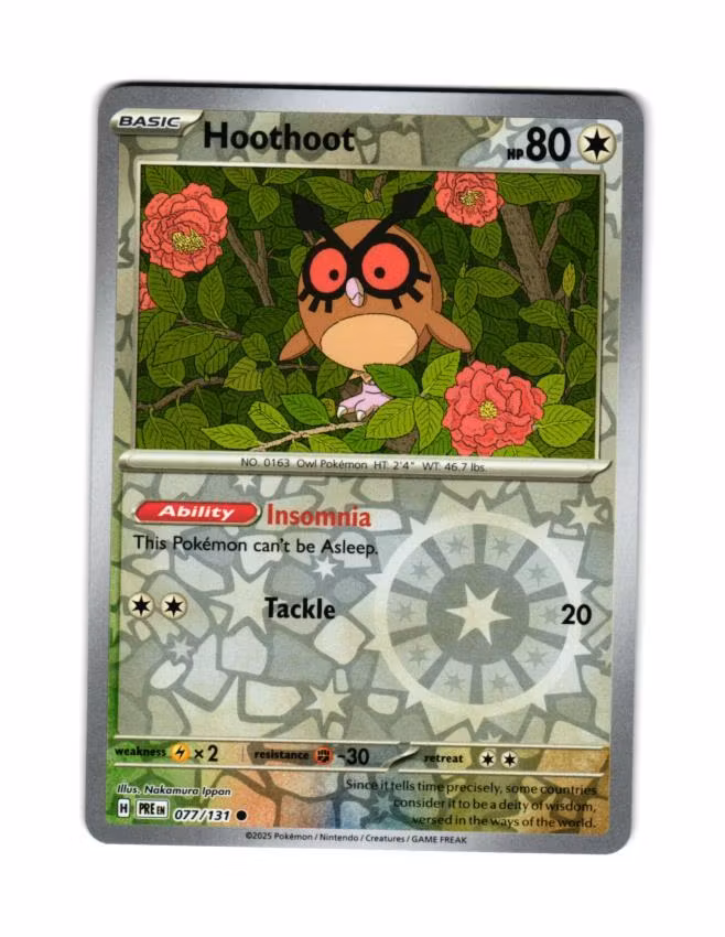 Hoothoot Reverse Holo Common 077/131 Prismatic Evolutions Pokemon