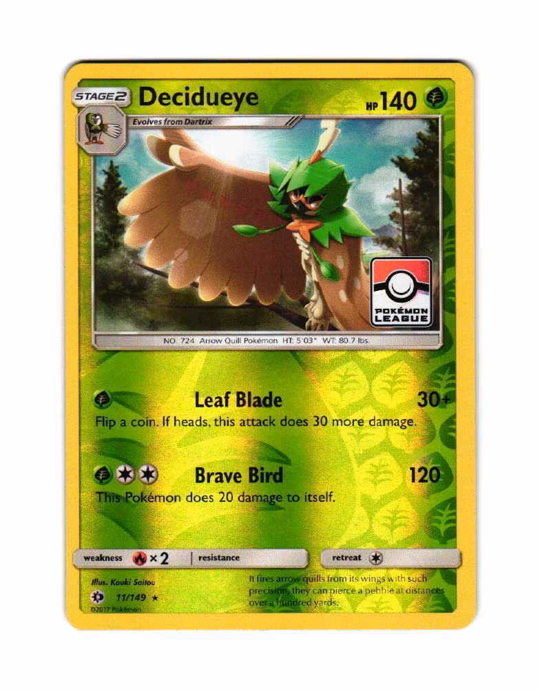 Decidueye Reverse Holo Rare 11/149 Pokemon League Stamp Sun & Moon Pokemon