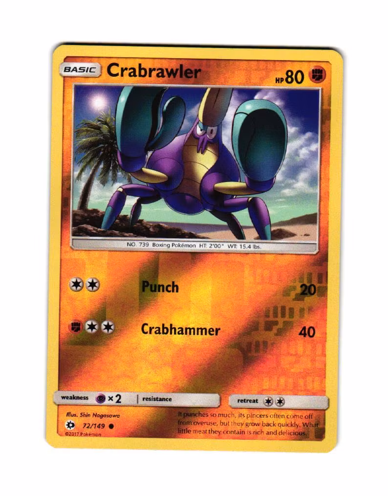 Crabrawler Reverse Holo Common 72/149 Sun and Moon Pokemon