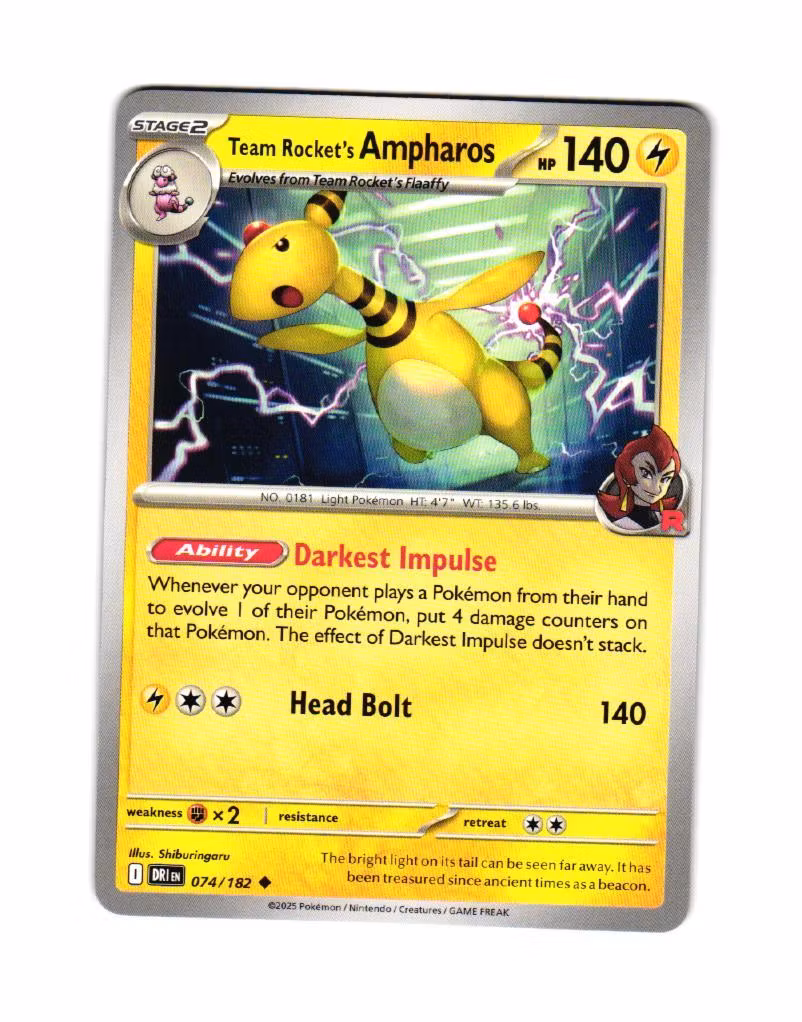 Team Rockets Ampharos Uncommon 074/182 Destined Rivals Pokemon