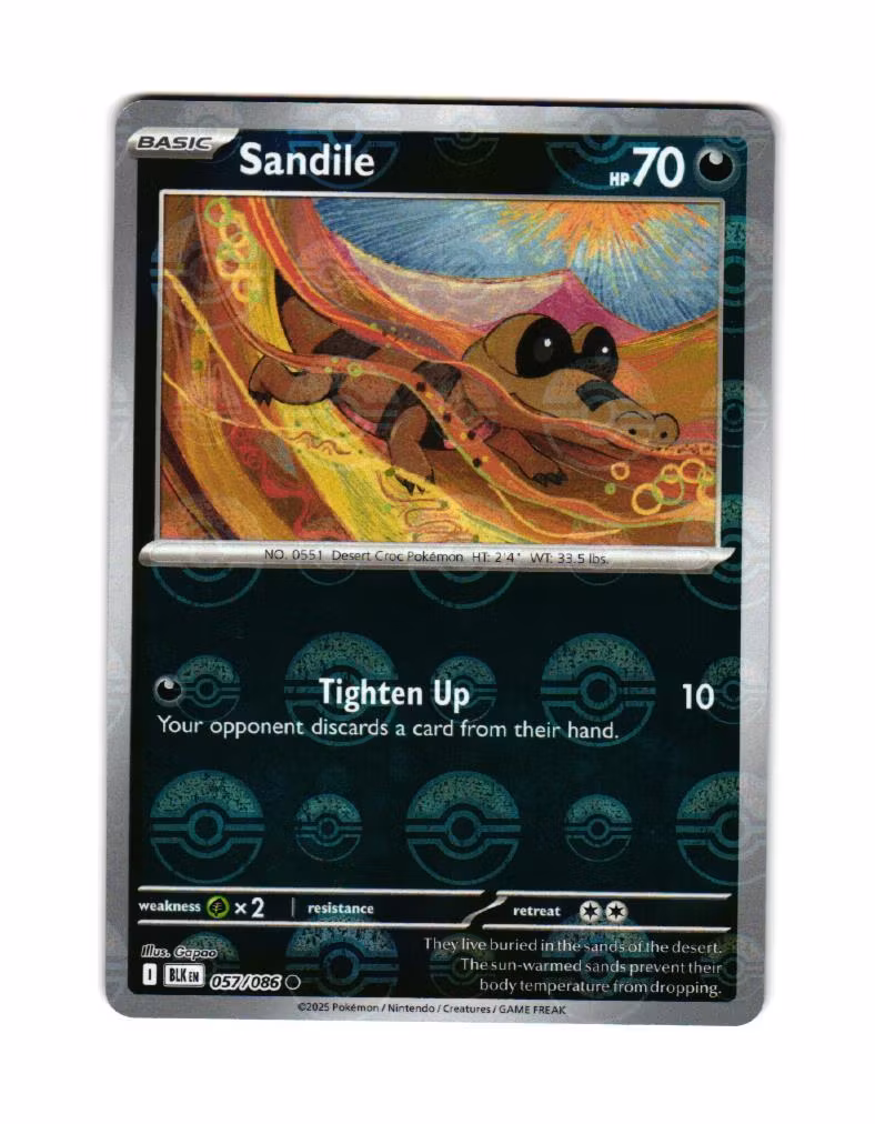 Sandile Reverse Holo PokeBall Common 057/086 Black Bolt Pokemon