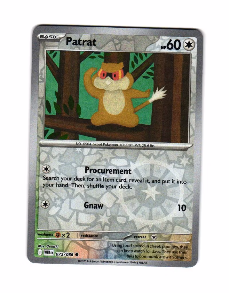 Patrat Reverse Holo Common 072/086 White Flare Pokemon