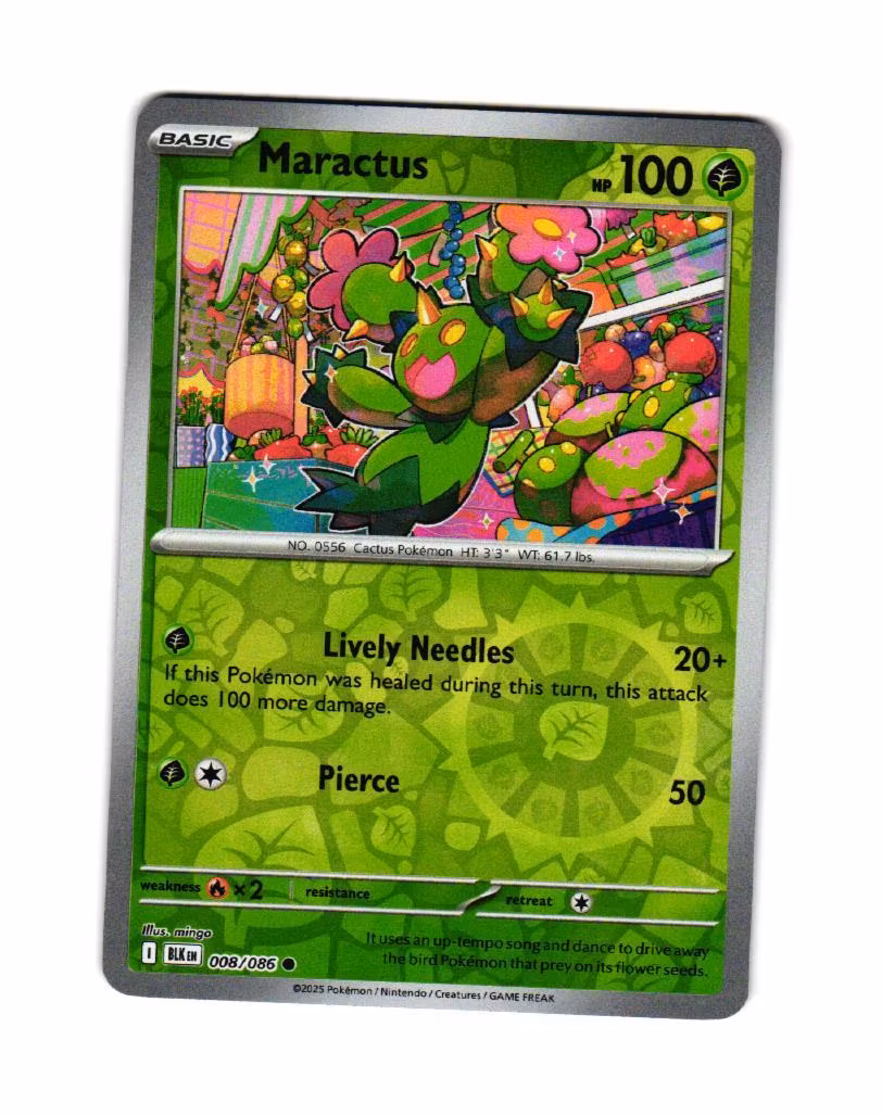 Maractus Reverse Holo Common 008/086 Black Bolt Pokemon