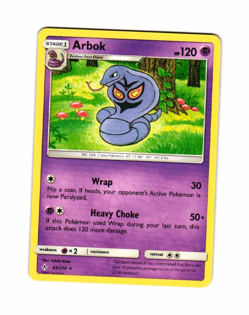 Arbok Rare 63/214 Unbroken Bonds Pokemon