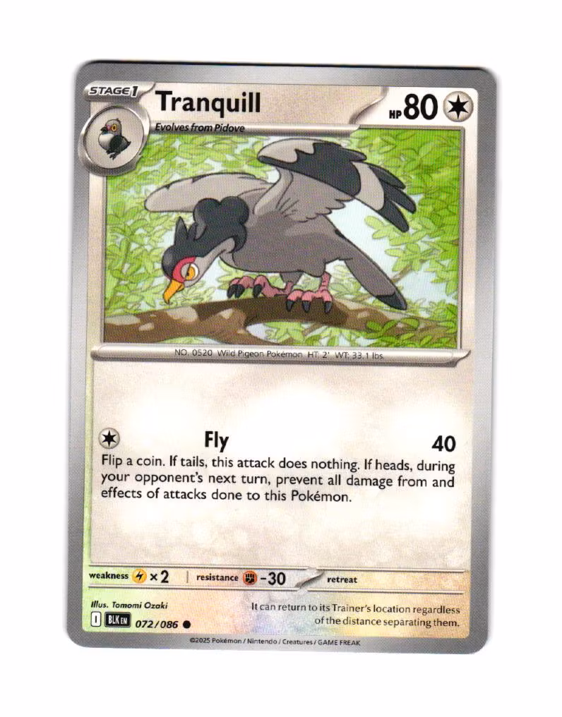 Tranquill Common 072/086 Black Bolt Pokemon