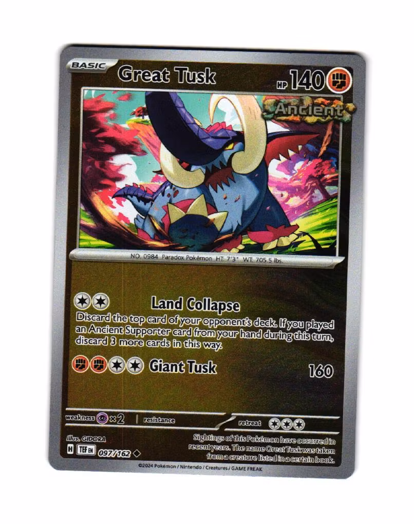 Great Tusk Reverse Holo Uncommon 097/162 Temporal Forces Pokemon