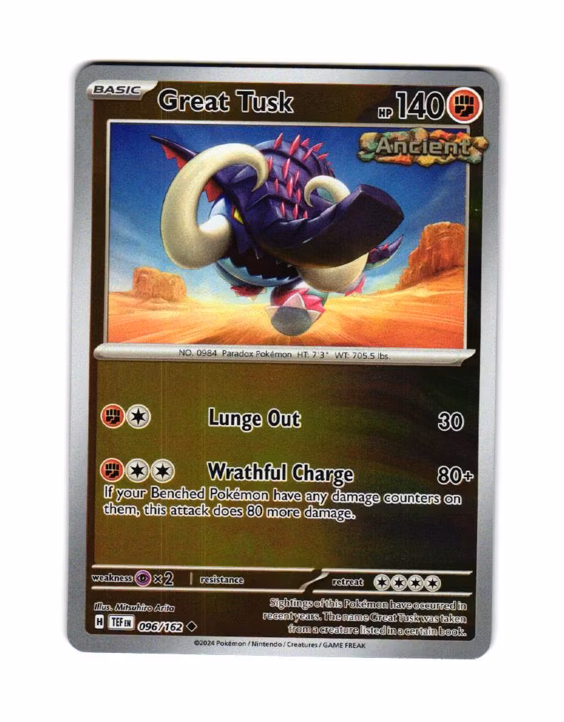 Great Tusk Reverse Holo Uncommon 096/162 Temporal Forces Pokemon