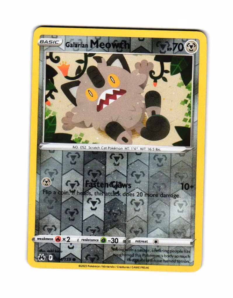 Galarian Meowth Reverse Holo Common 084/159 Crown Zenith Pokemon