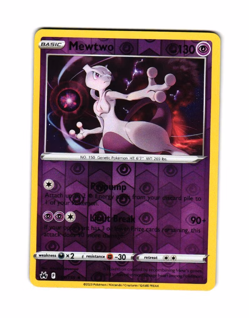 Mewtwo Reverse Holo Rare 055/159 Crown Zenith Pokemon