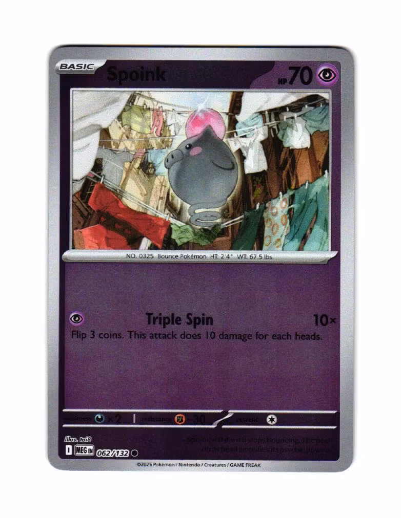 Spoink Reverse Holo Common 062/132 Mega Evolution Pokemon