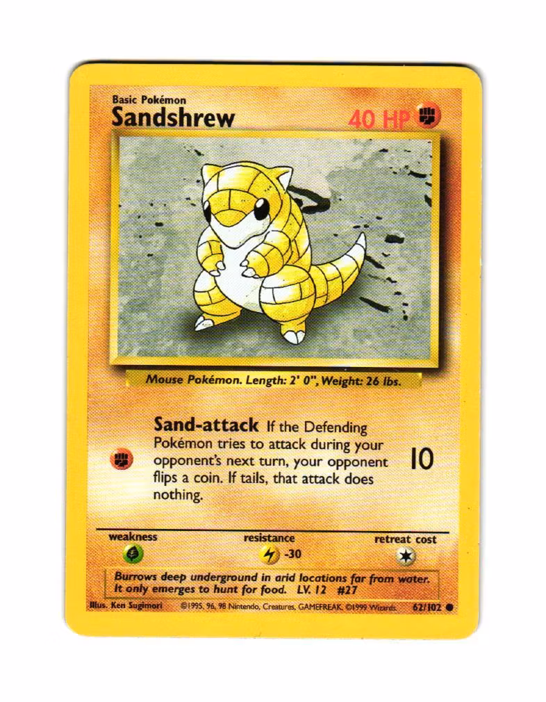 Sandshrew Common 62/102 Base Set Pokemon