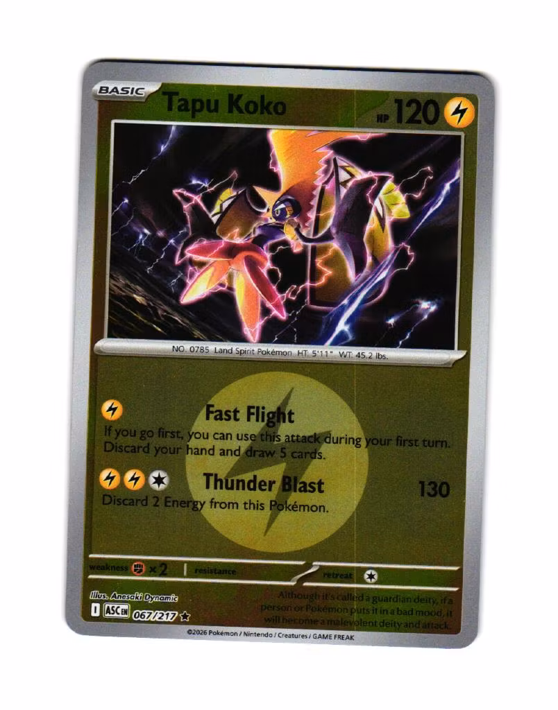 Tapu Koko Reverse Holo Rare 067/217 Ascended Heroes Pokemon