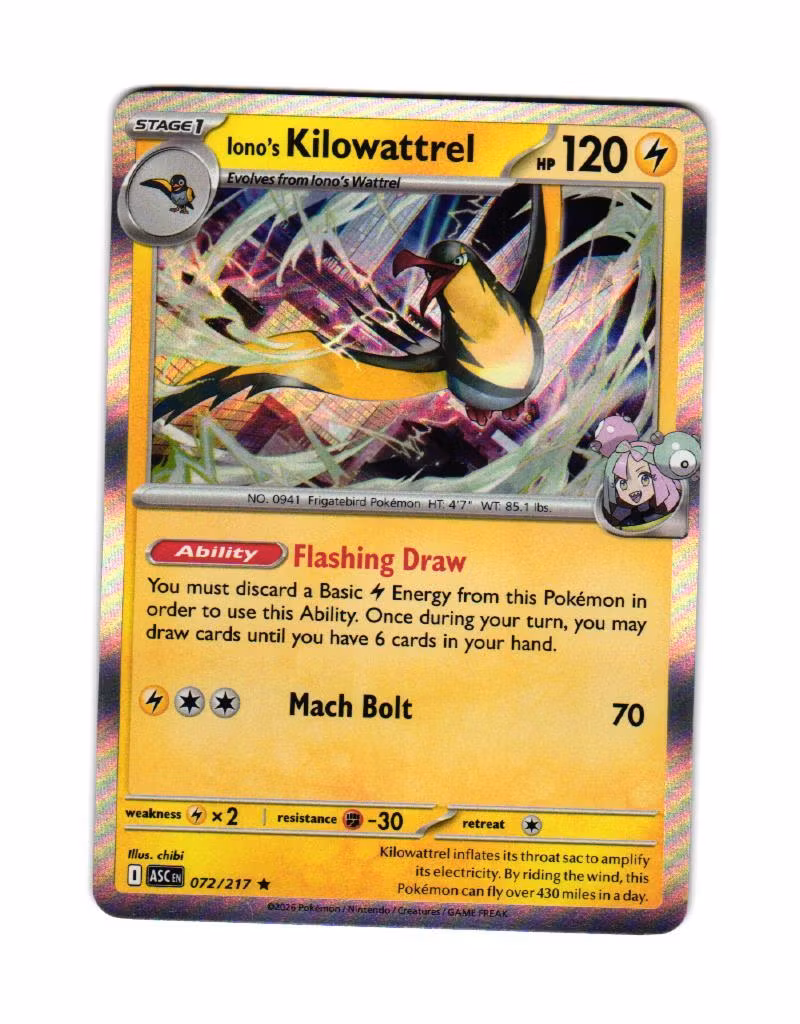 Ionos Kilowattrel Holo Rare 072/217 Ascended Heroes Pokemon
