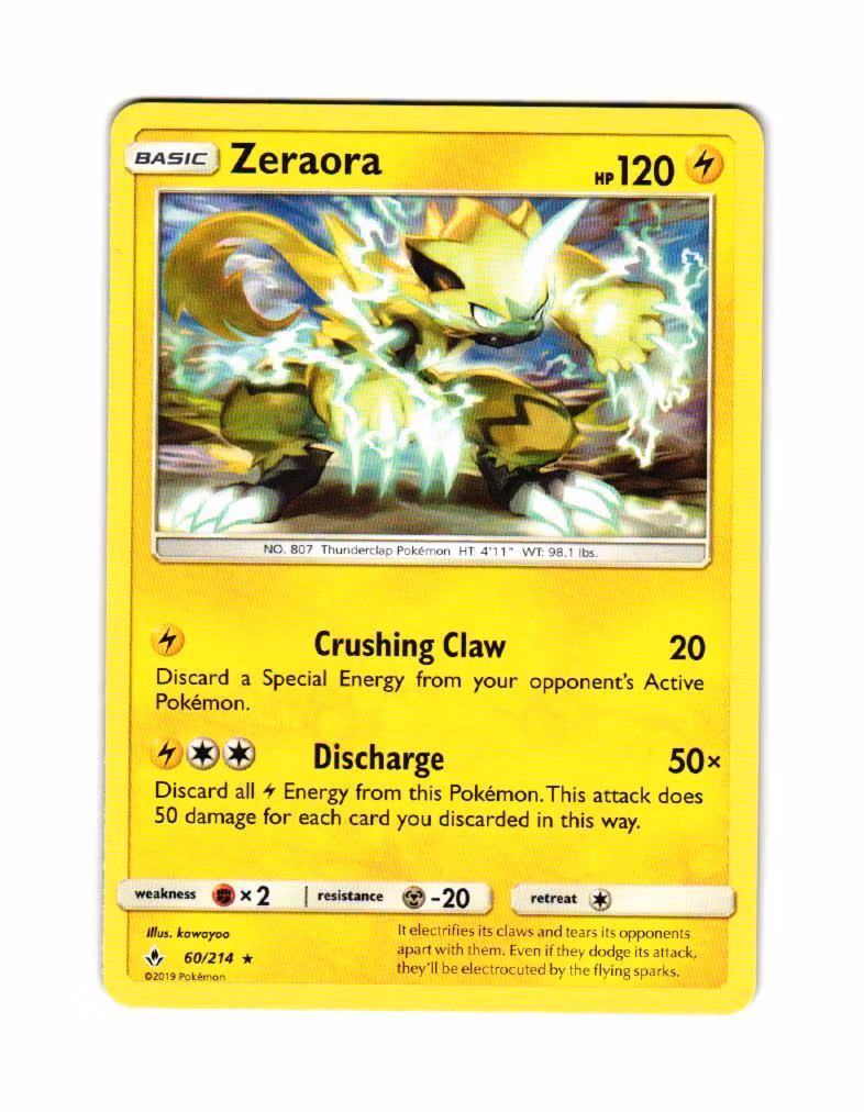 Zeraora Rare 60/214 Unbroken Bonds Pokemon