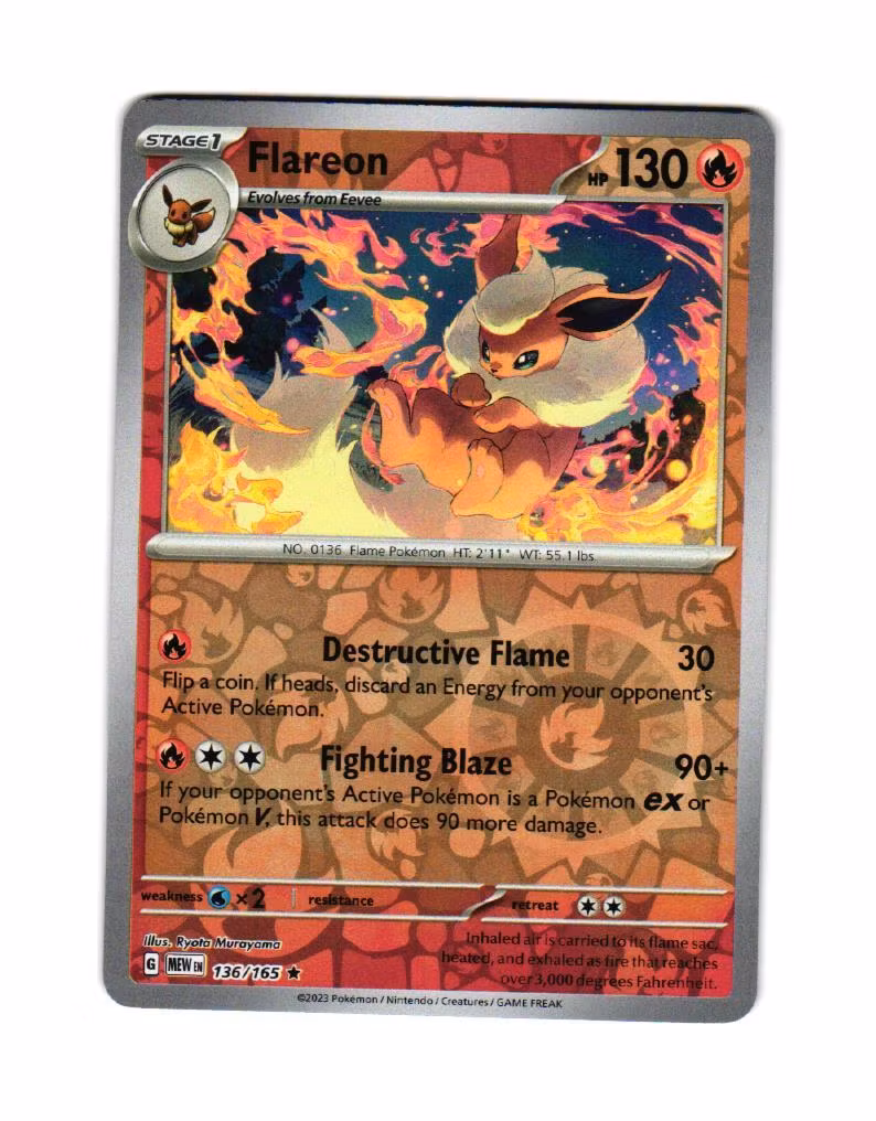 Flareon Reverse Holo Rare 136/165 Pokemon 151