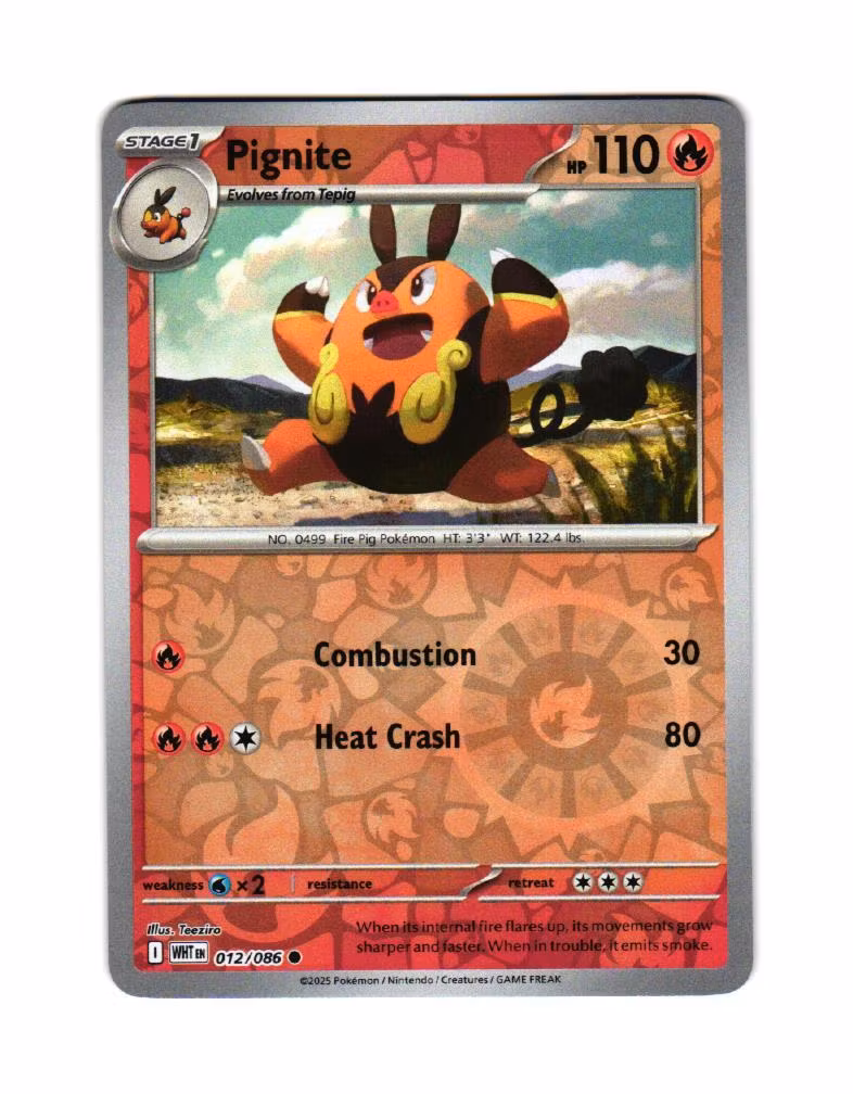 Pignite Reverse Holo Common 012/086 White Flare Pokemon