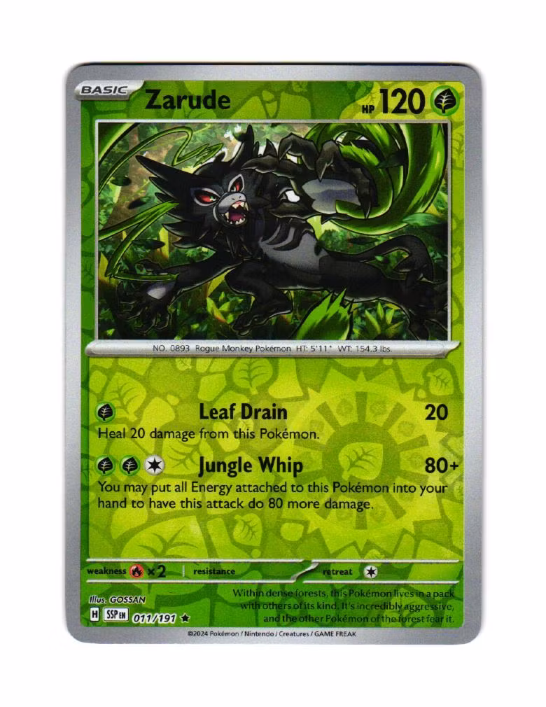 Zarude Reverse Holo Rare 011/191 Surging Sparks Pokemon