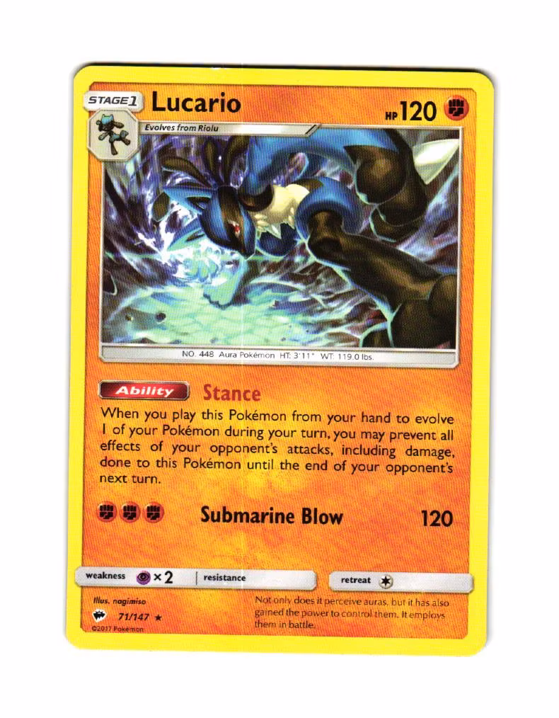 Lucario Rare 71/147 Burning Shadows Pokemon