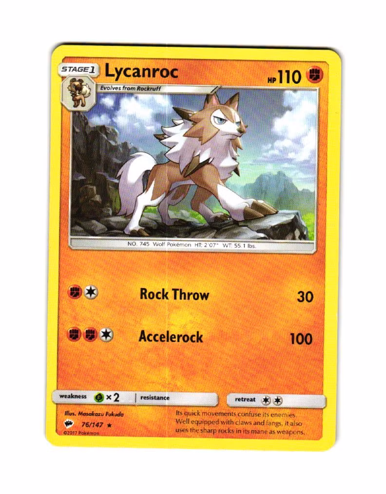 Lycanroc Rare 76/147 Burning Shadows Pokemon