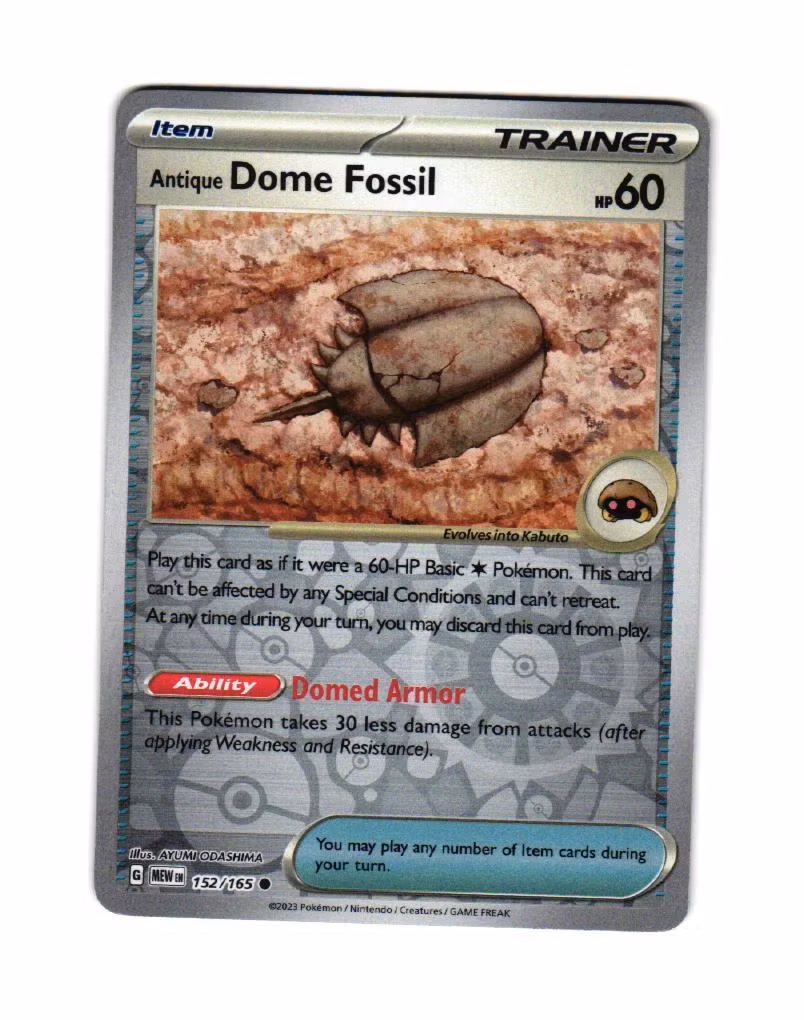 Antique Dome Fossil Reverse Holo Common 152/165 Pokemon 151