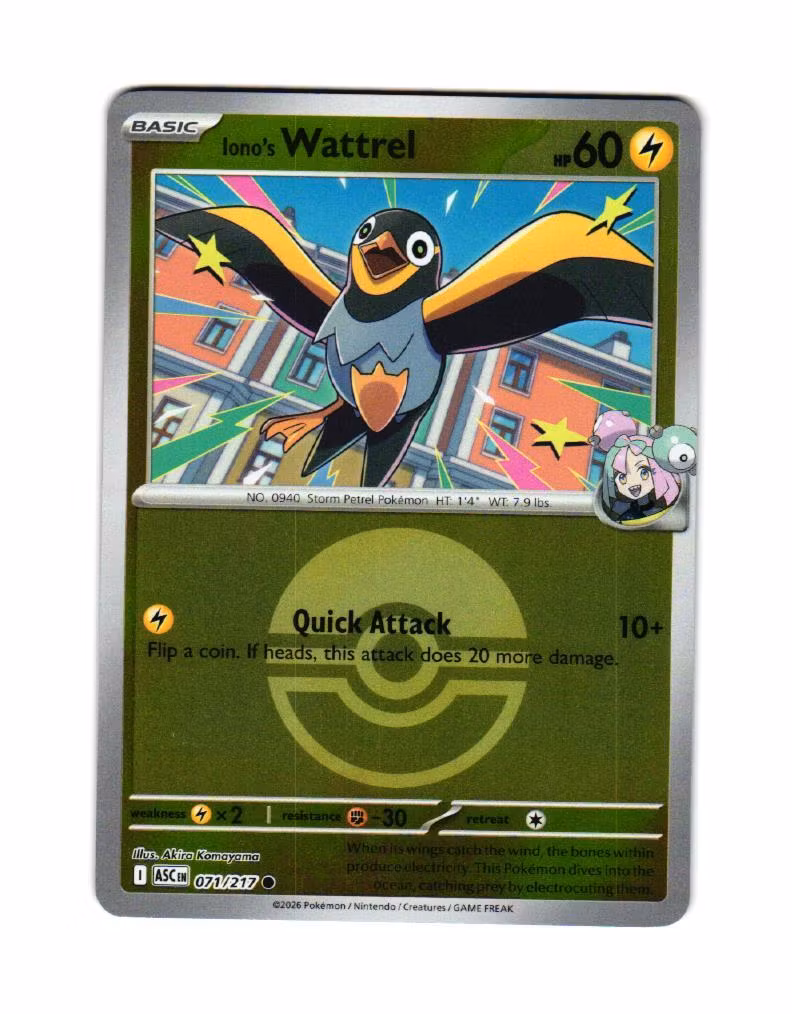 Ionos Wattrel Poke Ball Reverse Holo Common 071/217 Ascended Heroes Pokemon