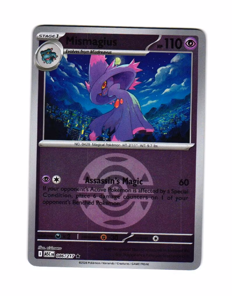 Mismagius Dusk  Ball Reverse Holo Rare 086/217 Ascended Heroes Pokemon