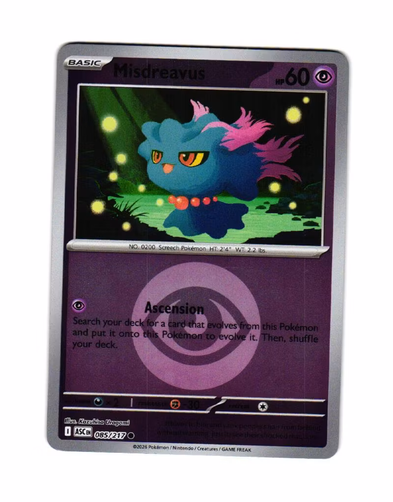 Misdreavus Reverse Holo Common 085/217 Ascended Heroes Pokemon